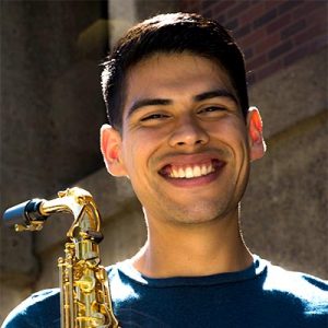 Southern Oregon University Music Band Student with Saxophone