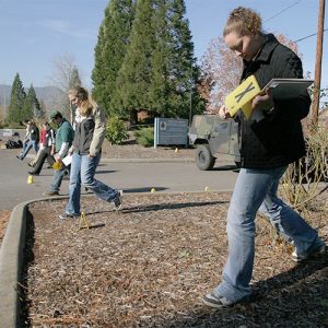 Southern Oregon University Students Walking and Looking for Evidence