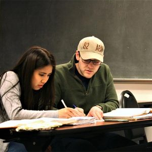 Two Students Working On Assignment In Economics Class