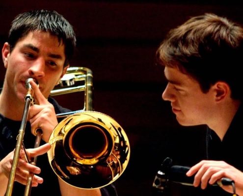 SOU Music Two Students Practicing Trombone