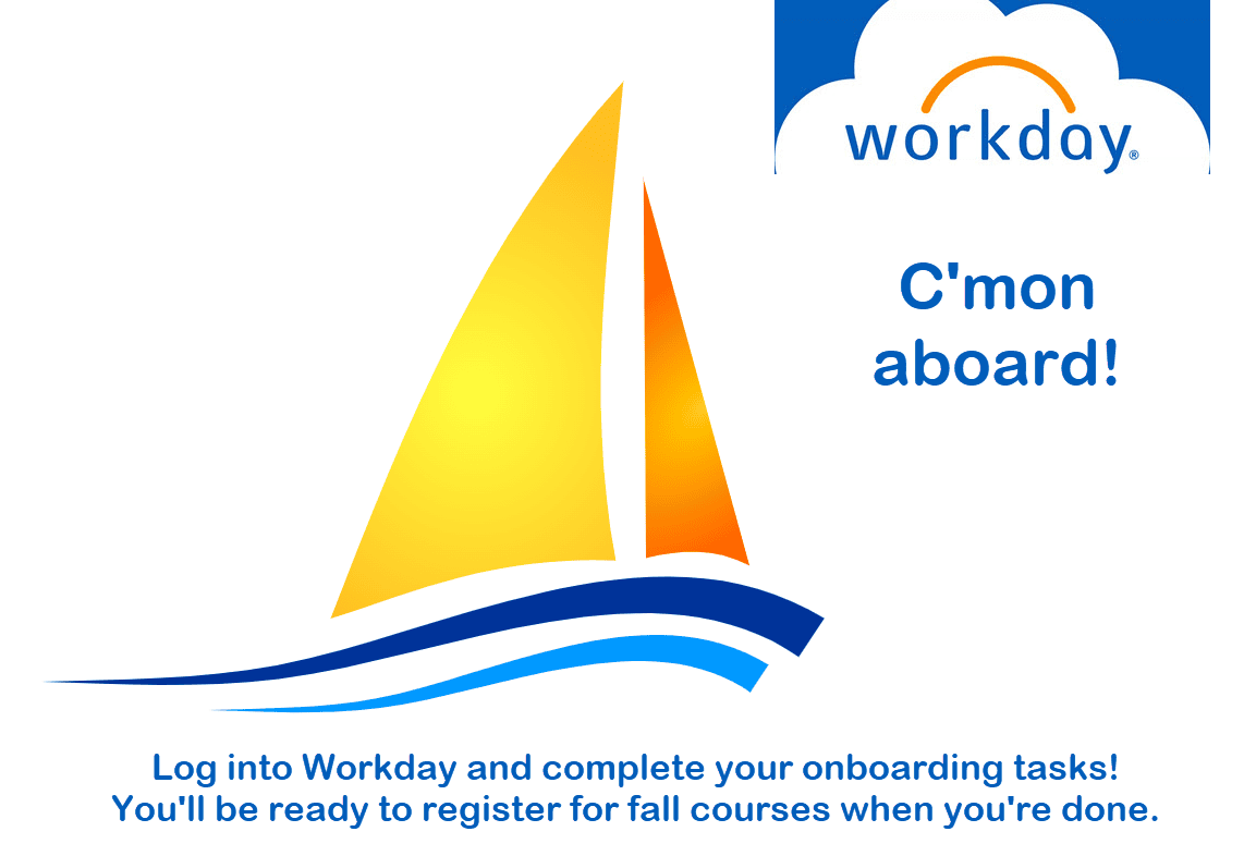 Sailboat with encouragement to log into Workday and complete onboarding tasks